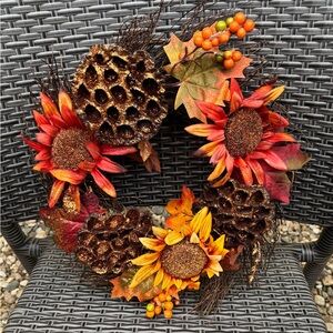 Autumn Wreath with Sunflowers and Pinecones